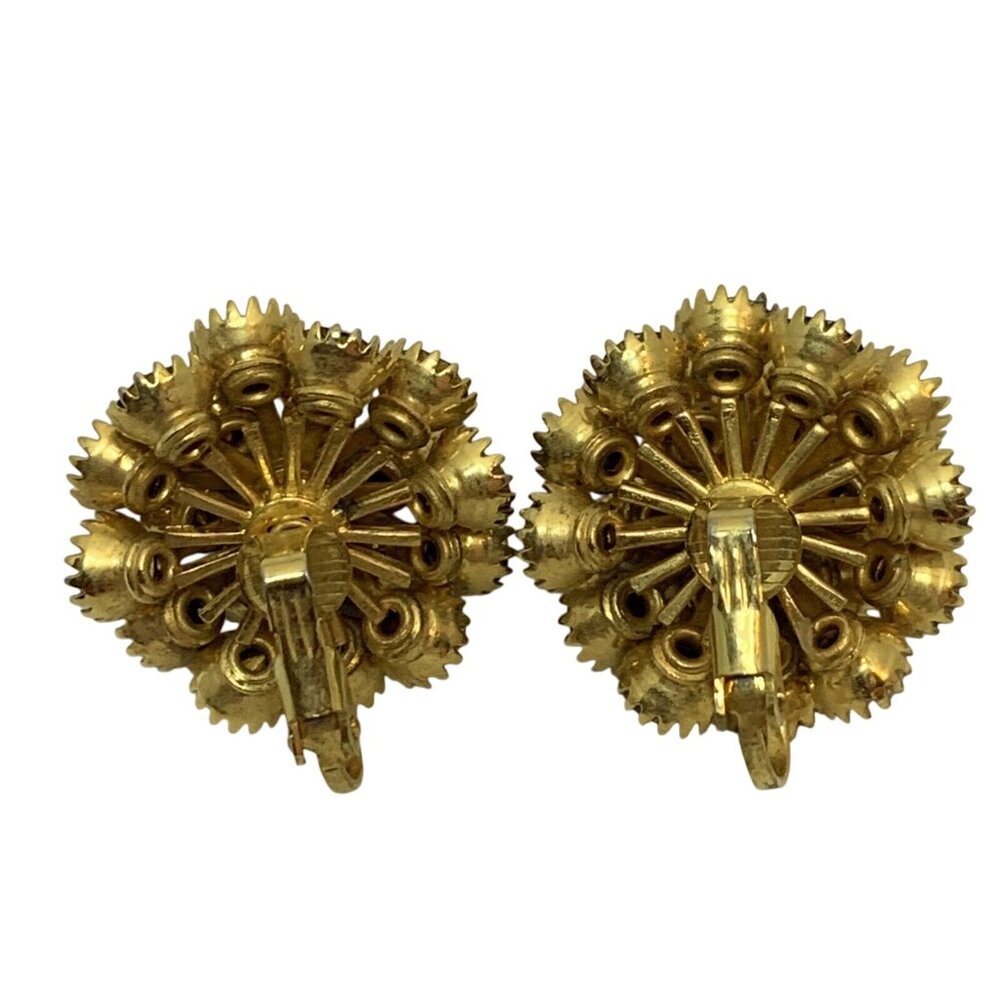 Vintage Gold Tone Faceted Rhinestone Clip On Earrings (1765) - Picture 11 of 11